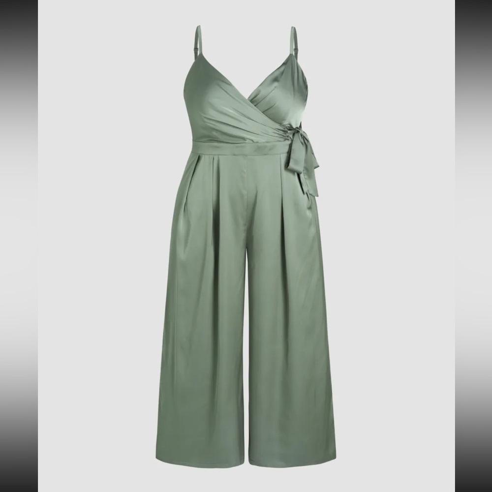 Cider Olive Satin Jumpsuit